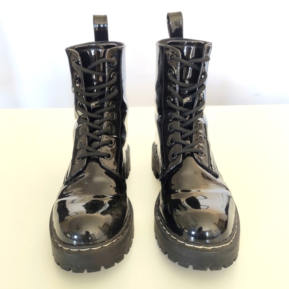 Patent faux-leather combat boots - Picture 1 of 2
